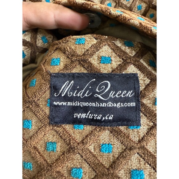 Midi‎ Queen Shoulder Bag Women's Brown Blue Diamond Pattern Magnetic Closure - Picture 6 of 12